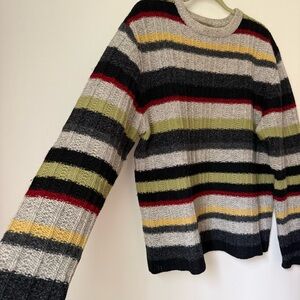 Vintage 90s Northern Apparel Striped Grandpa Sweater 100% Shetland Wool, L